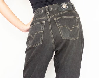 VERSACE Noir + Blanc Contraste Stitch Boyfriend Jeans sz 28 29 Bootcut Versace Jeans Couture Denim Y2K Logo Medusa
