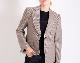 Vintage Giorgio Armani Gray Diagnol Striped Wool Blazer Minimal Y2K Structured Pockets sz 6 XS S