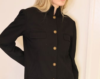 Vintage PLEIN SUD Black Minimalist Military Jacket with Bronze Star Buttons + Multi Pockets Y2K Band Jacket FR 40 s m