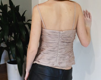 Vintage Giorgio Armani Pale Lavender Silk Corset with Ruched Tulle Overlay sz 6 XS S Purple Lilac Italian Designer