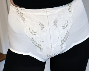 Rare Christian Dior 1990s White Lace Hot Shorts with Dior Embroidered Monogram High Waist Briefs Underwear XS S M 90s Girdle