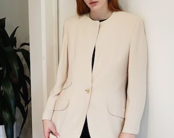 Vintage Giorgio Armani Eggshell Cream Silk Blend Keynole Blazer with Multi Pockets sz IT 44 S M Minimal White Eggshell