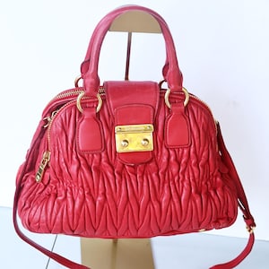 Vintage Miu Miu Red Matelasse Leather 2Way Bag with Gold Hardware Hot Pink Y2K Chunky Shoulder Crossbody