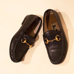 Vintage GUCCI 1953 Black Leather Horsebit Loafers With Gold