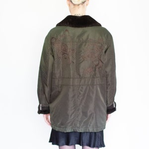 Vintage ICEBERG Army Green Shearling Bomber with Embroidered Deer at Back Bambi 90s Flight Jacket IT 42 S M L image 8