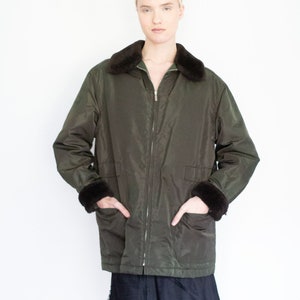 Vintage ICEBERG Army Green Shearling Bomber with Embroidered Deer at Back Bambi 90s Flight Jacket IT 42 S M L image 2