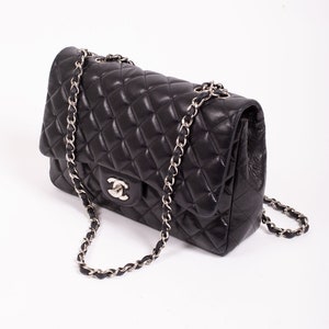 Black Quilted Caviar Leather Vintage Diana Large Classic Single Flap Bag