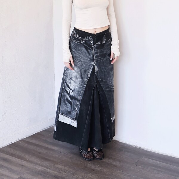 Vintage Jean Paul Gaultier Jeans 1990s Trompe L'Oleil Optical Illusion Black Denim Pants Skirt 90s Jean JPG