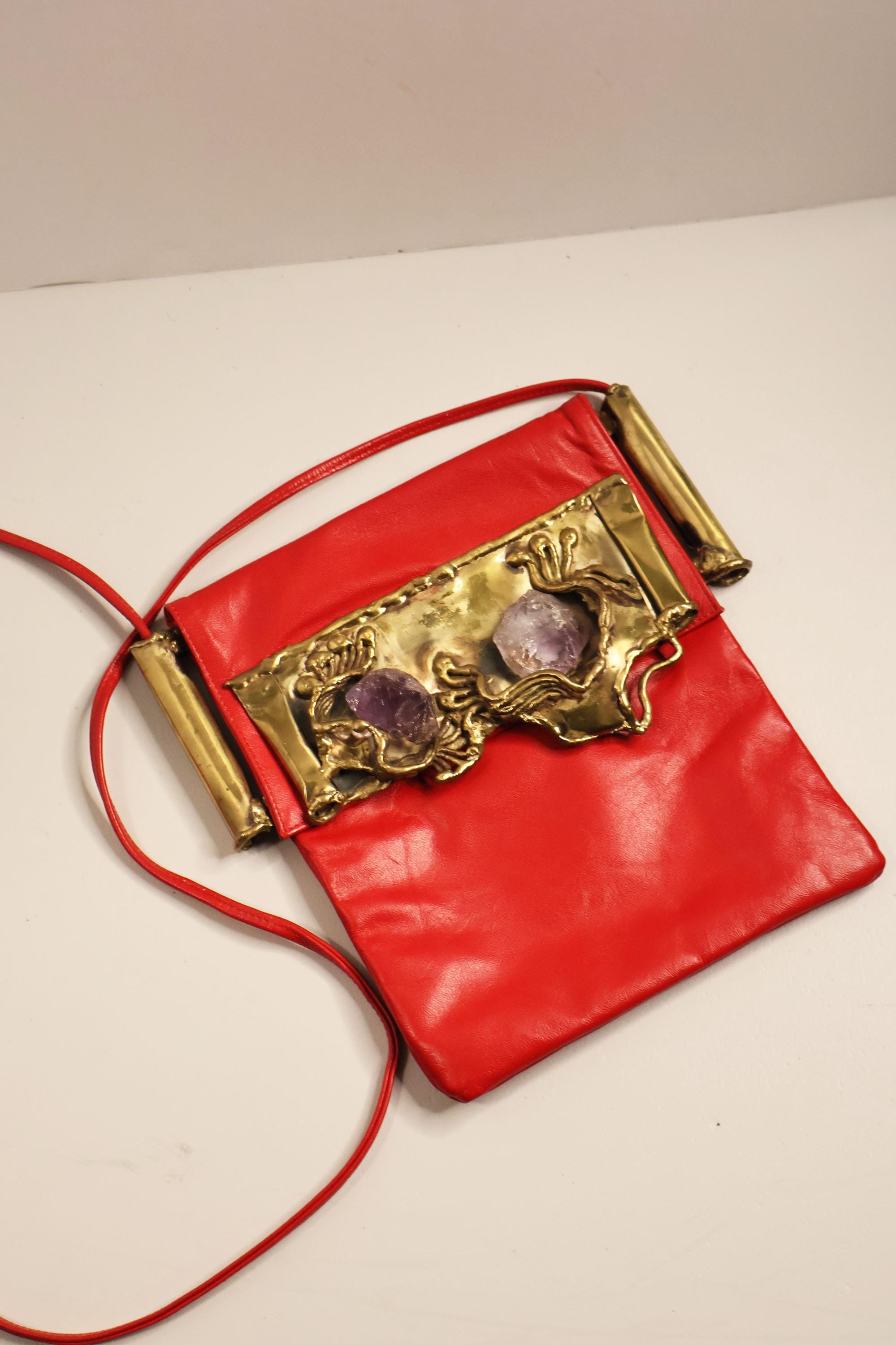 アンティーク雑貨 Rosso Vintage Carvalho's of Rio 1970s Brutalist Red Leather Bag
