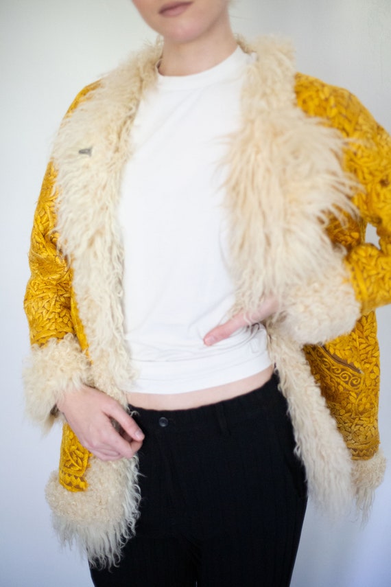 Vintage 1960s Gold Embroidered Afghan Coat: Mongo… - image 9