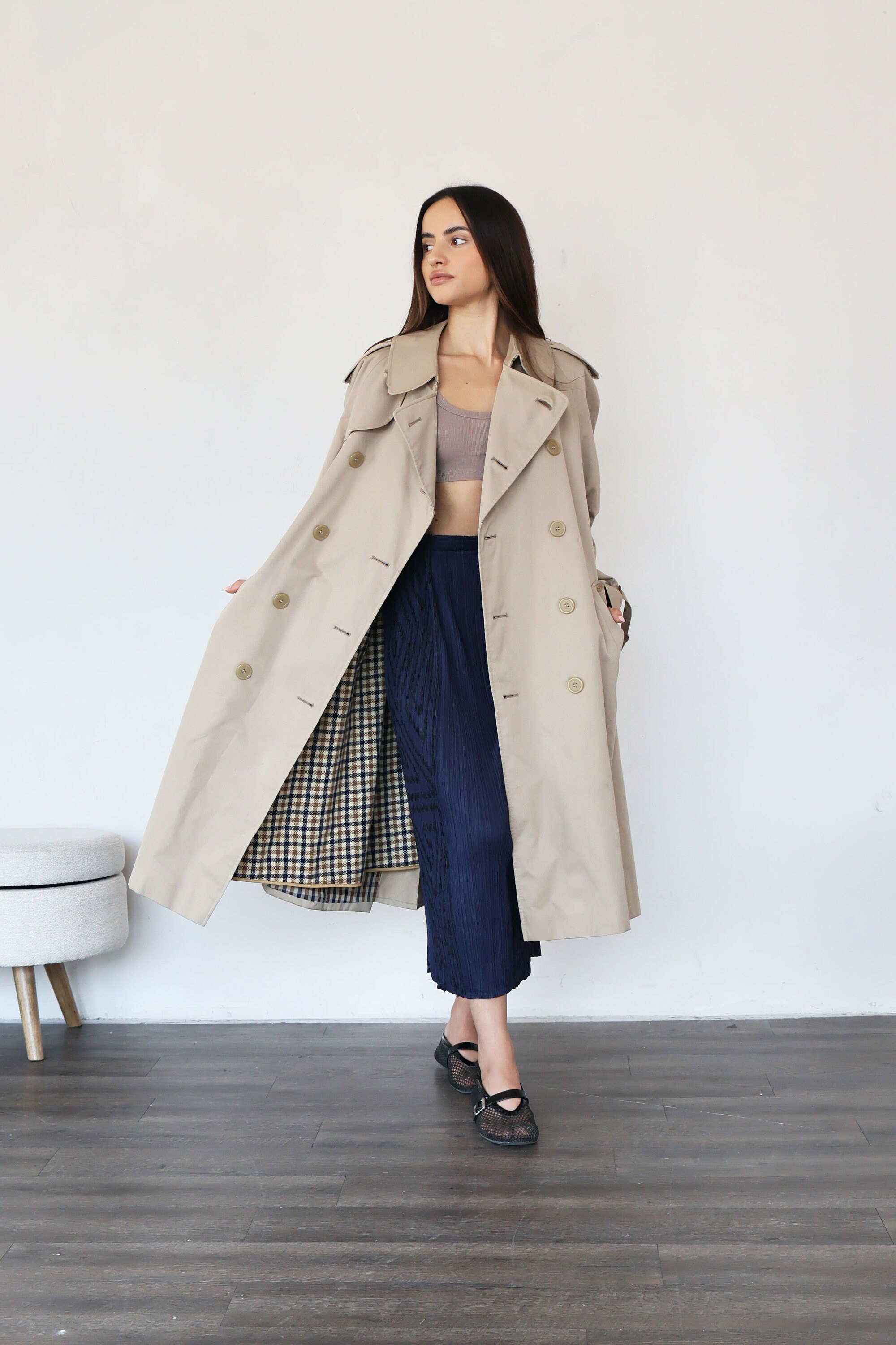 Vintage Aquascutum Regent St London Khaki Long Trench Coat
