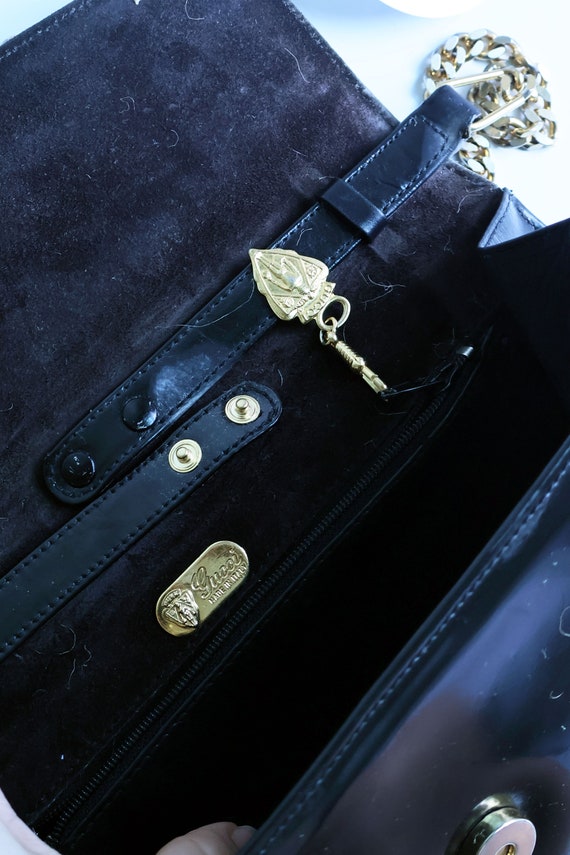 Vintage GUCCI 1970s Black Shiny Leather Chain Strap Vintage GUCCI 1970s Black Shiny Leather Chain Strap