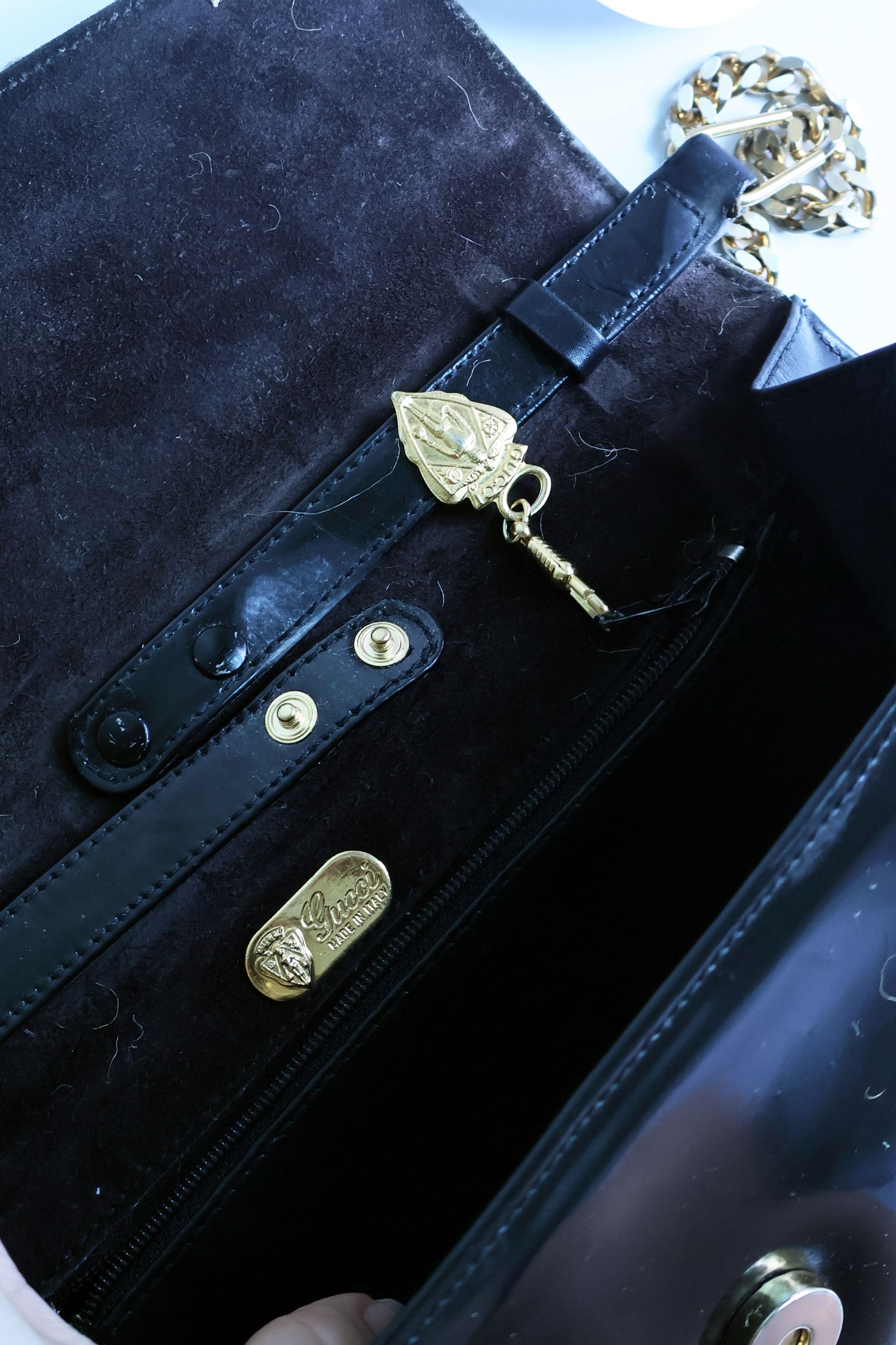 Vintage GUCCI 1970s Black Shiny Leather Chain Strap Vintage GUCCI 1970s Black Shiny Leather Chain Strap