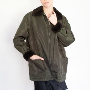 Vintage ICEBERG Army Green Shearling Bomber with Embroidered Deer at Back Bambi 90s Flight Jacket IT 42 S M L image 3