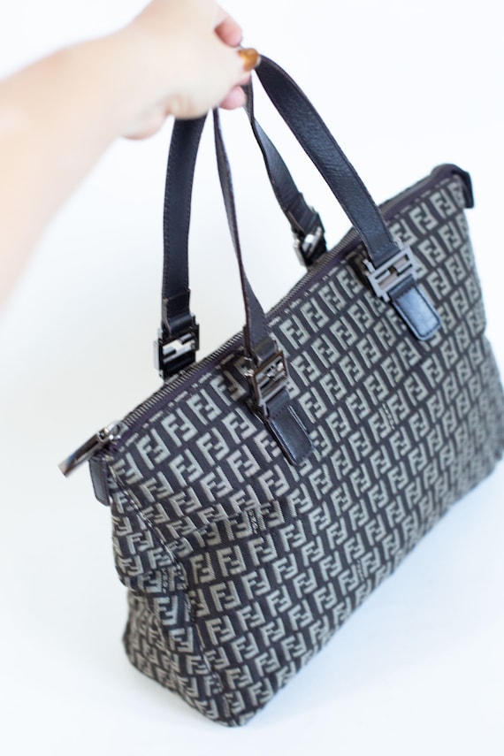 FENDI Vintage Zip Tote in Black Zucchino Canvas M… - image 2