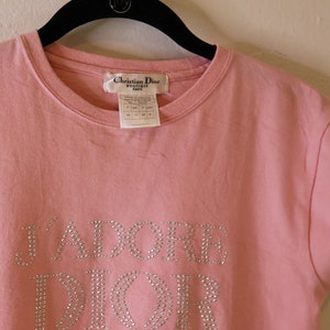 Christian Dior by John Galliano 'J'adore Dior' Pink Diamante Studded Baby Tee Y2K 2000s FR 28 S M Vintage image 7