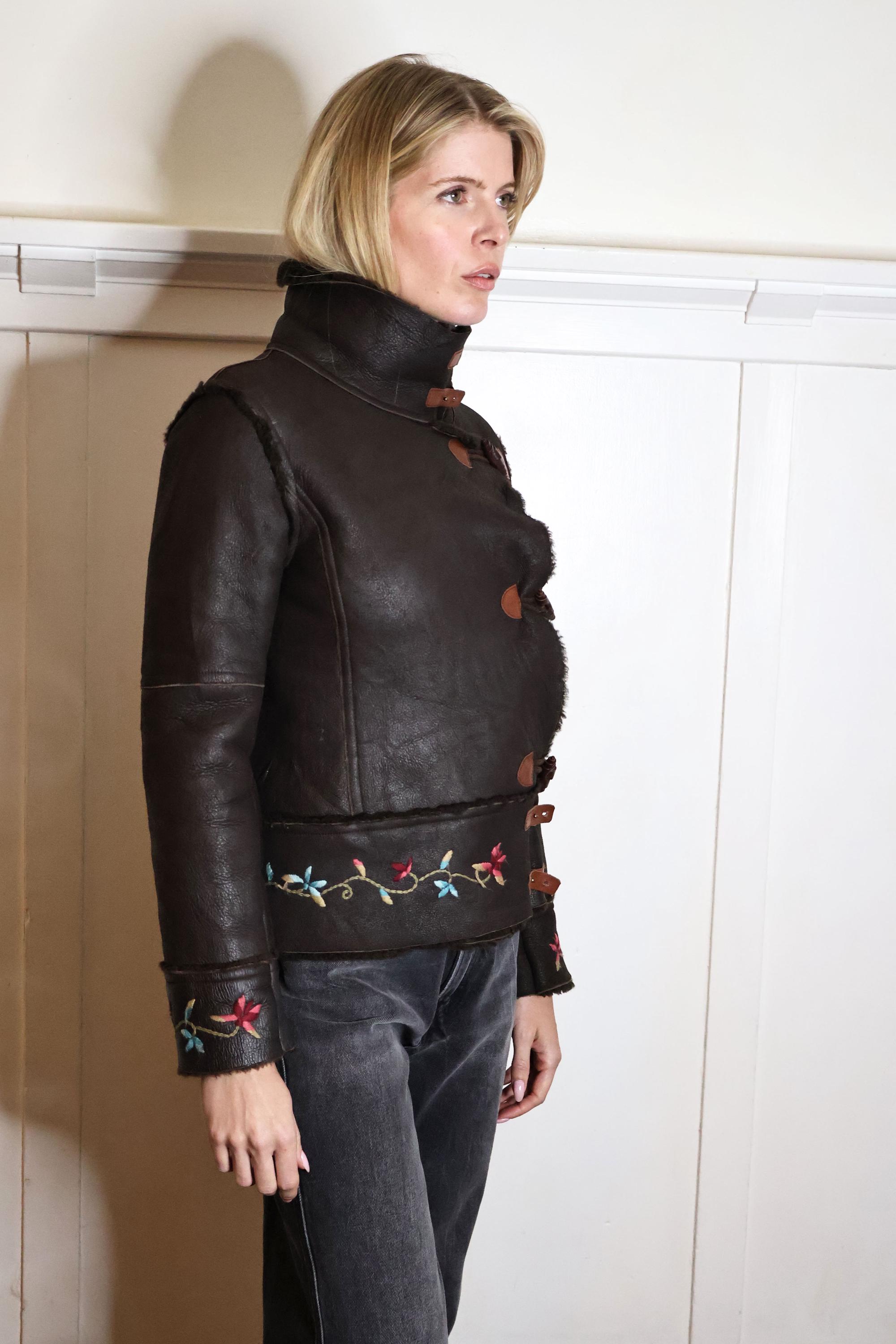 Vintage Vivienne Tam 1990s Brown Leather + Shearling Lined Floral