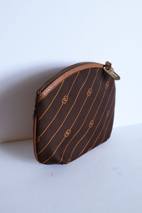 Vintage GUCCI 1970s Brown Monogram GG Pouch with G