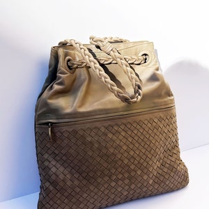 Bottega Veneta Nude Intrecciato Leather Convertible Shoulder Tote Bag with Braided Strap Woven Minimal Beige 90s image 4