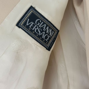 1990s Gianni Versace COUTURE Cream Silk Tailored Suit with Medusa Logo V Buttons IT 42 S M Wool Silk Off White Atelier image 5