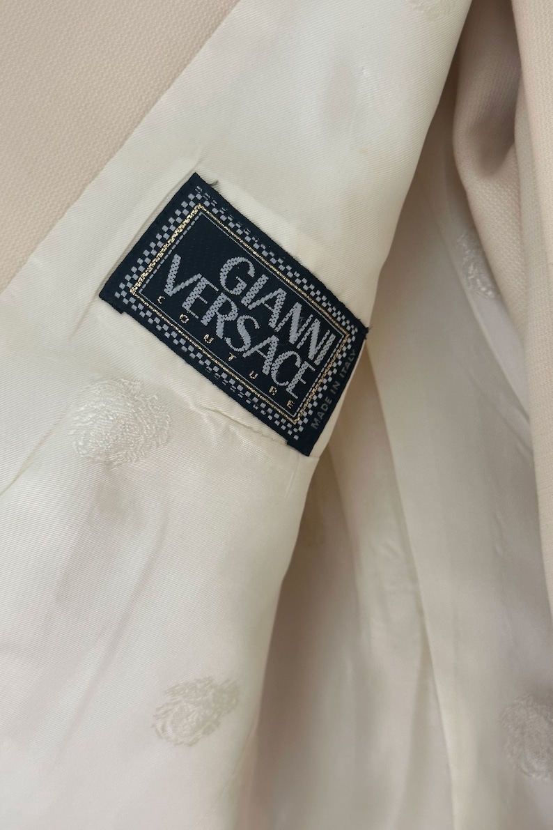 1990s Gianni Versace COUTURE Cream Silk Tailored Suit with Medusa Logo V Buttons IT 42 S M Wool Silk Off White Atelier image 5