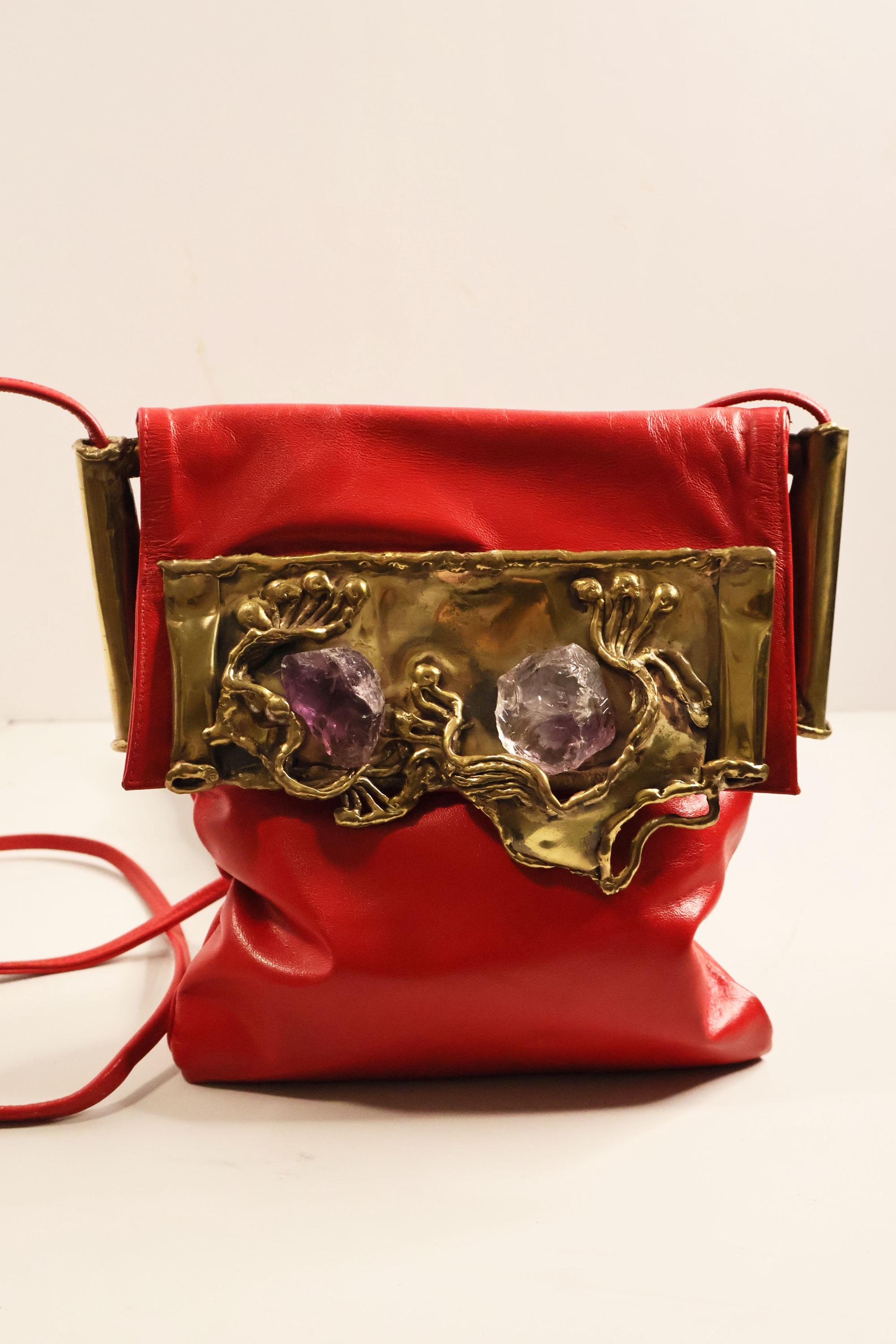 アンティーク雑貨 Rosso Vintage Carvalho's of Rio 1970s Brutalist Red Leather Bag