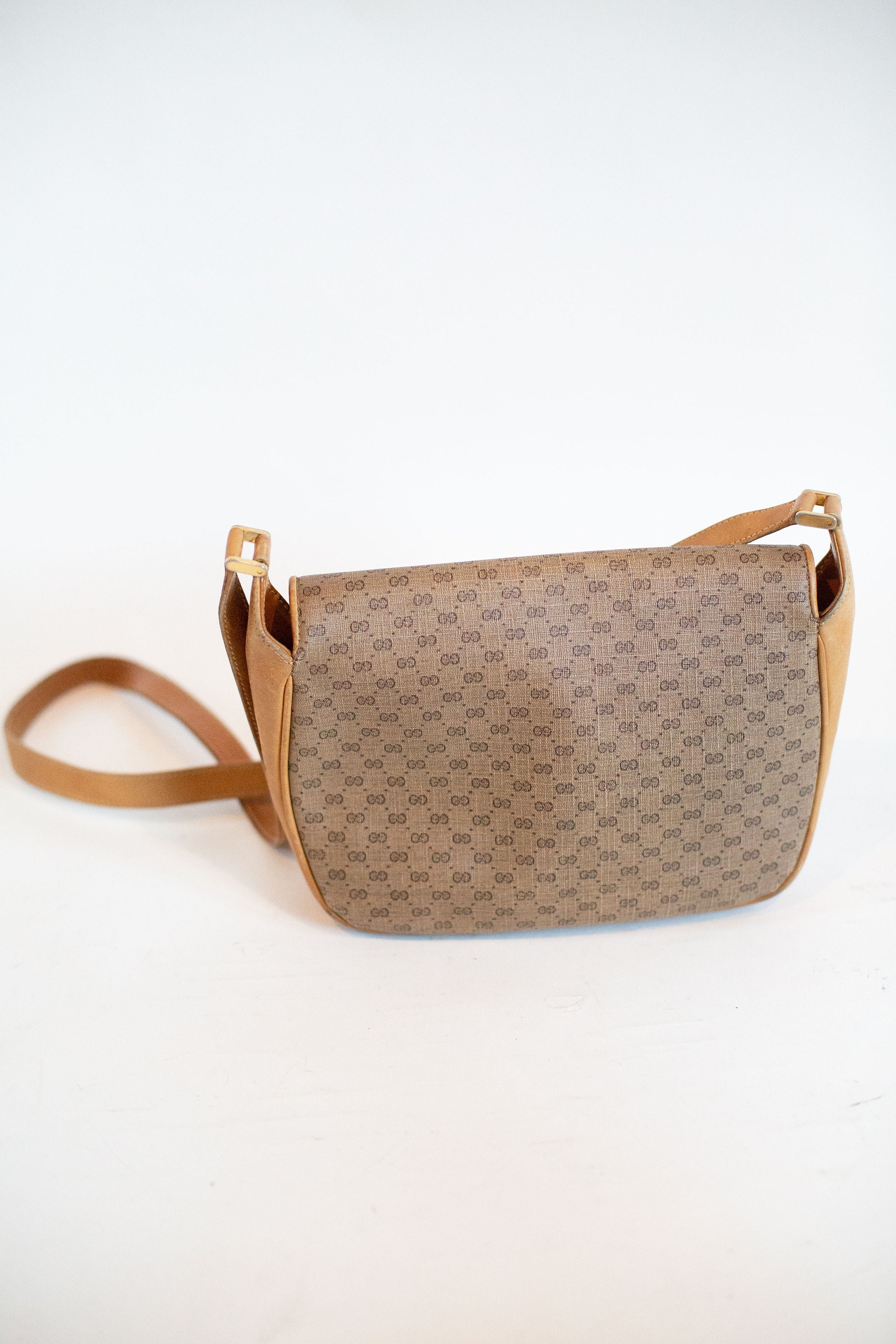 GUCCI 1980s Monogram Small G Leather and Canvas Crossbody
