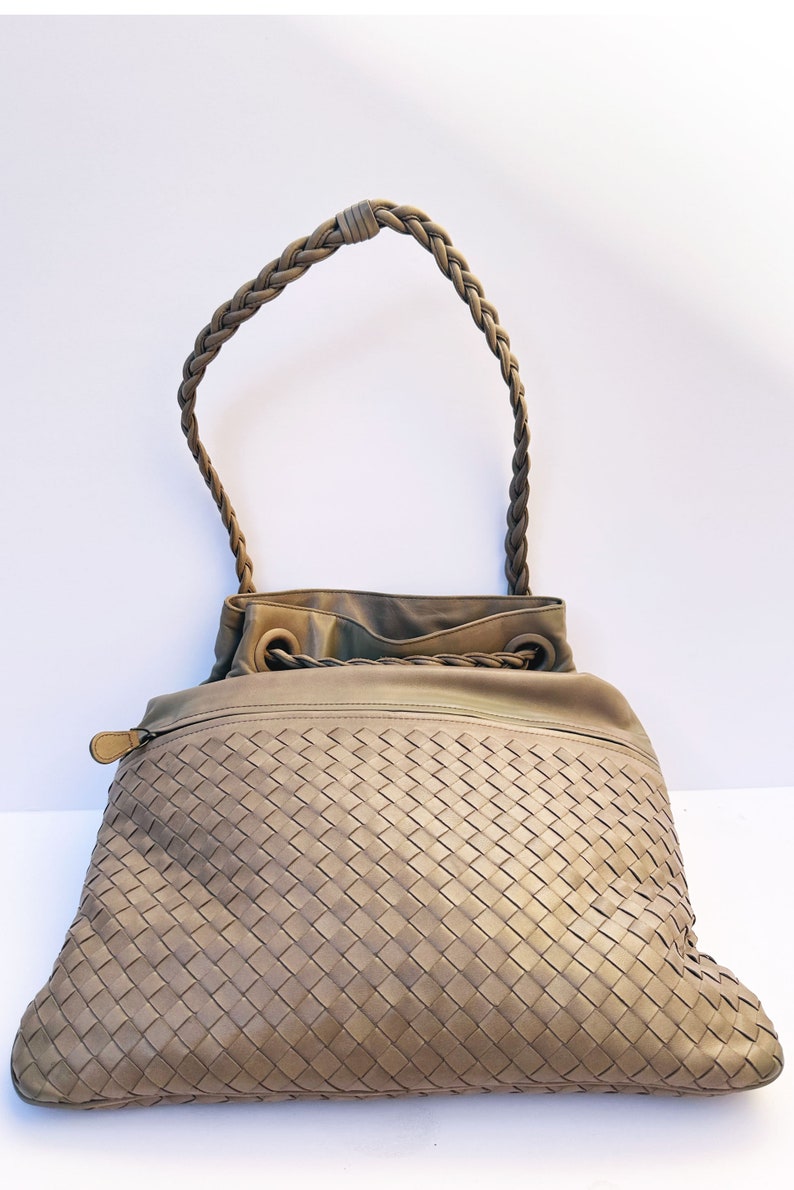 Bottega Veneta Nude Intrecciato Leather Convertible Shoulder Tote Bag with Braided Strap Woven Minimal Beige 90s image 7