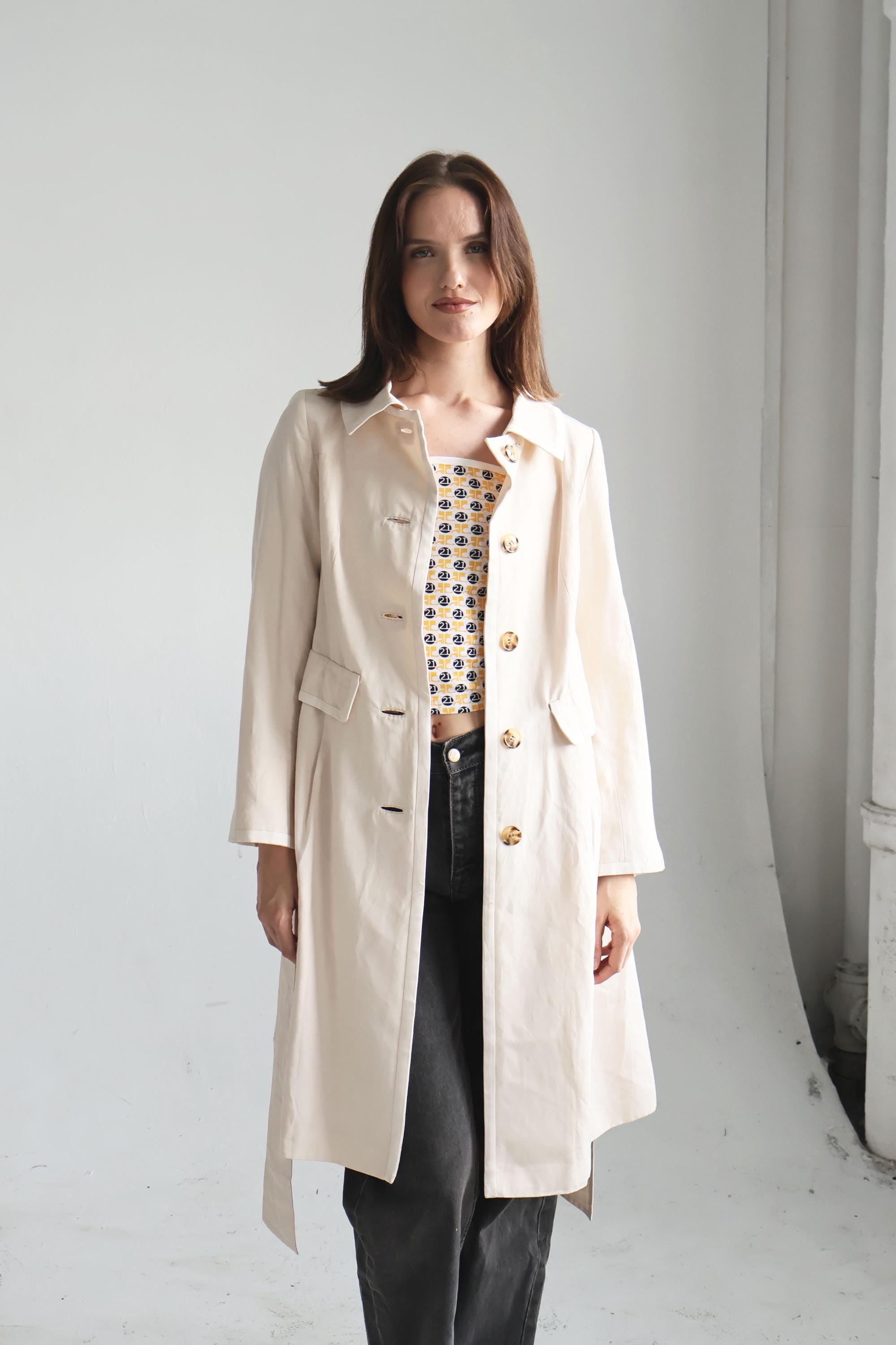 Vintage Courrèges Cream Lined Belted Trench Coat With