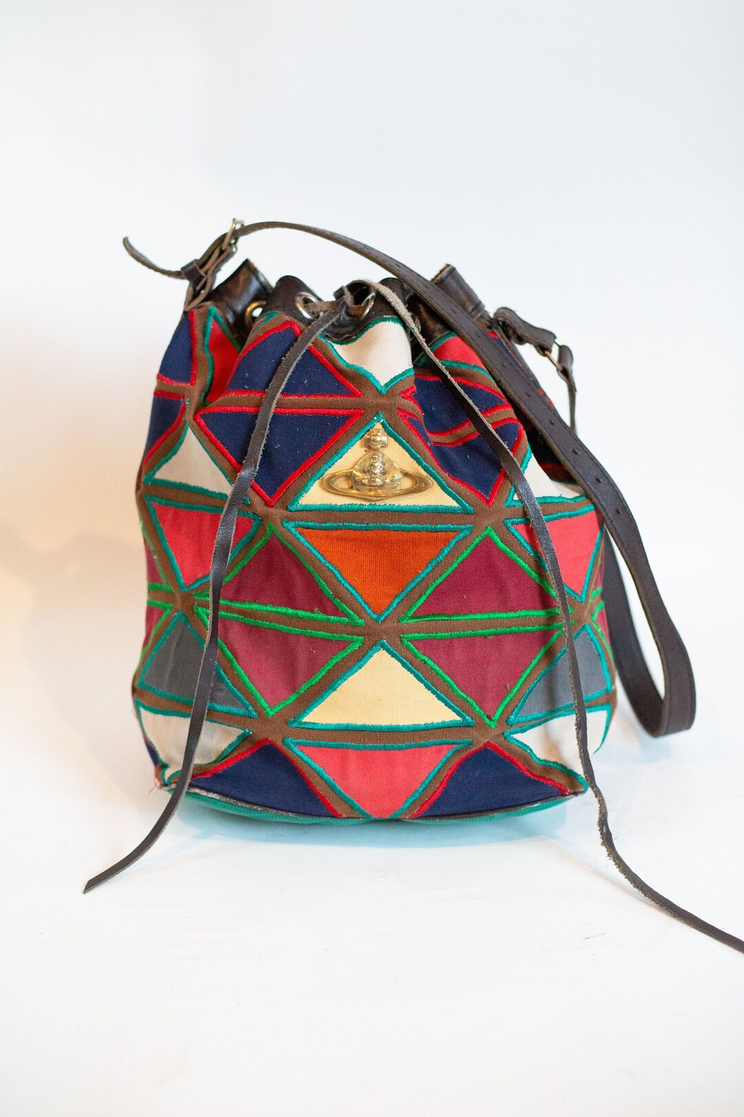 Vintage Vivienne Westwood Multicolor Leather Canvas Orb Bucket Bag ...