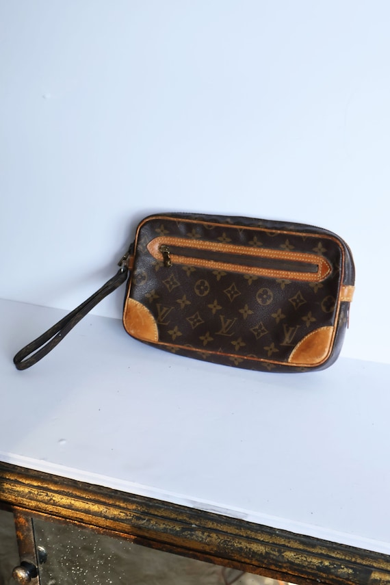 Louis Vuitton Vintage Monogram Pochette Dame Clutch With Strap 873 TH Dragonne Marly LV Logo Monogram Canvas Leather Etsy Sweden