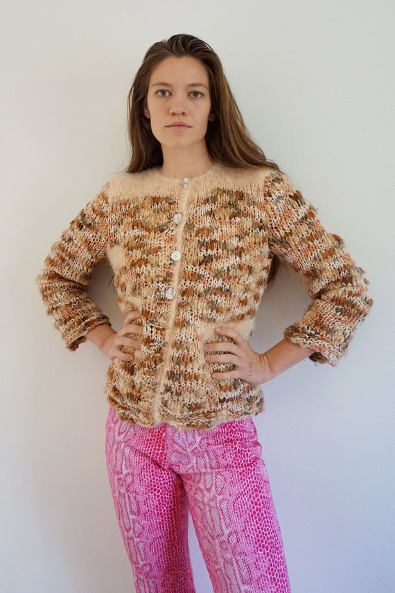 Hand Knit Angora and Wool Pink Knit with Abalone B