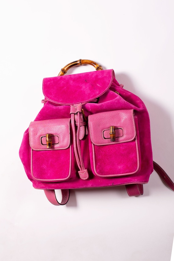 Beautiful HTF Pink Suede & Leather GUCCI Backpack w/Bamboo handle and Closures Authentic Gucci Pink Suede Leather & Bamboo Mini Backpack - Etsy main image 4