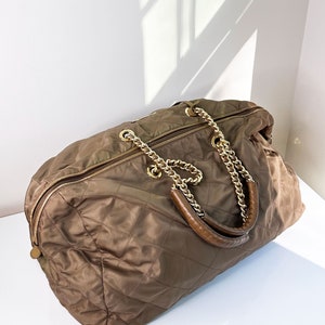 PRADA Army Quilted Catena Jumbo Carryall Bag with Gold Chain Strap Gold Hardware 1980s 1990s Tessuto Vela Tote image 3