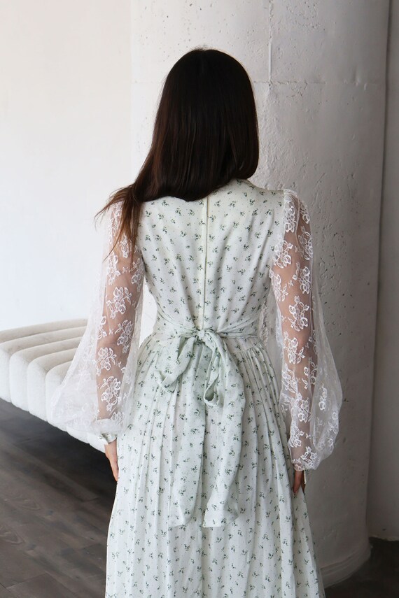 1970s Gunne Sax Ditsy Floral Print Lace Up Corset Dre… - Gem