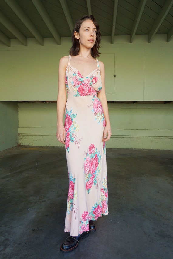 1930s Floral Print Rayon Dress Novelty Print Rose