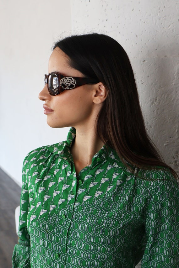 Vintage VALENTINO Silver Rose Tortoise Sunglasses with Swarovski