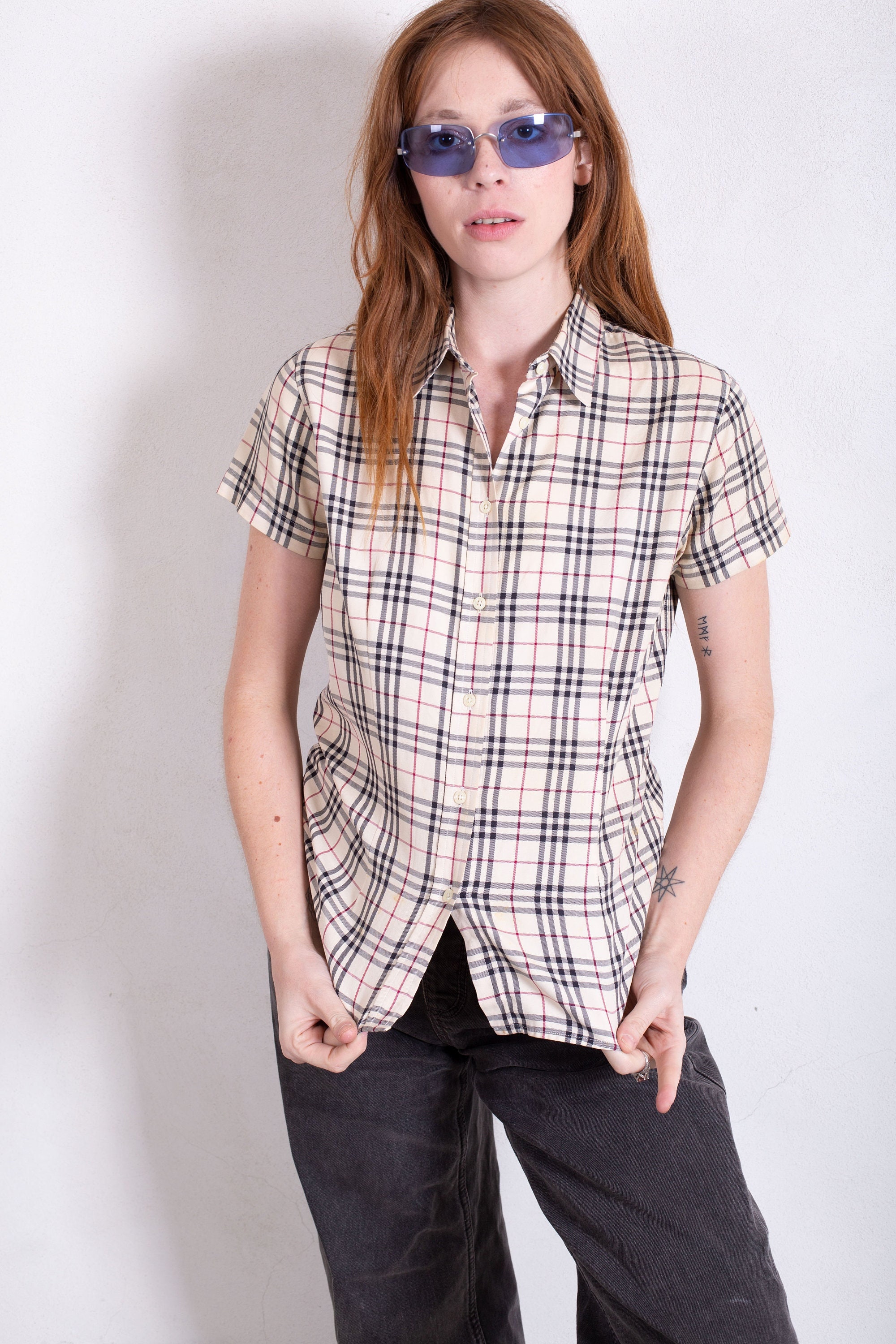 Shop Burberry Button-down Other Plaid Patterns Long Sleeves Cotton Luxury  by shonacompany