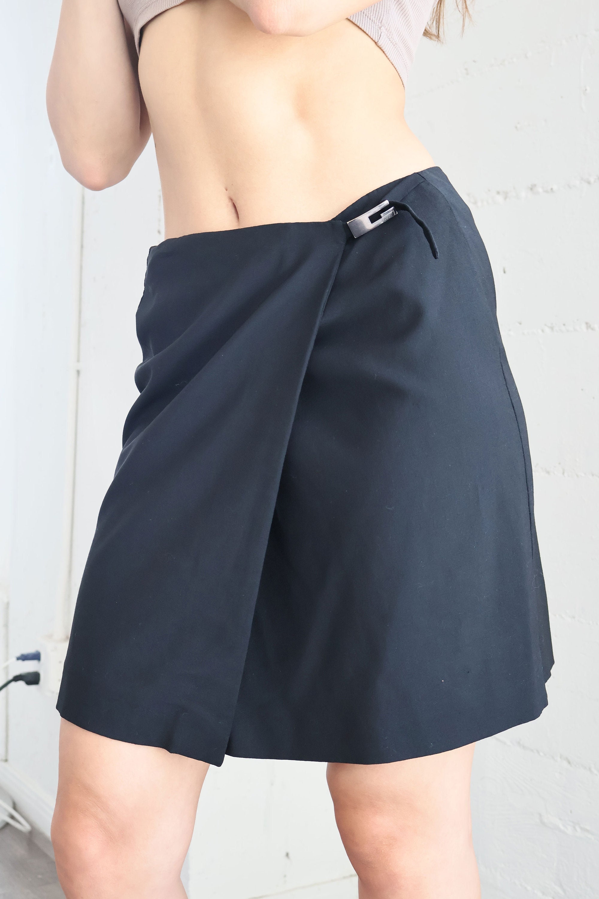 Tom Ford for Gucci F/W 2000 Black Wool Skirt with Velvet