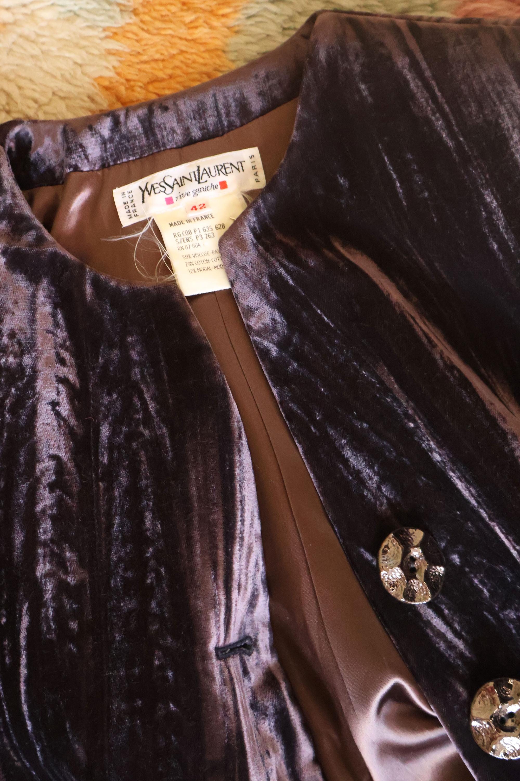 イブサンローラン☆リヴゴーシュ☆ベルベット☆ブラックジャケット☆フランス製 80年代ジャケット（ダークブルーブラックデニム） ブラック | Saint