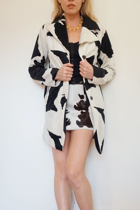 Cow Print Faux Fur Marbled Button Coat 1990s Anima