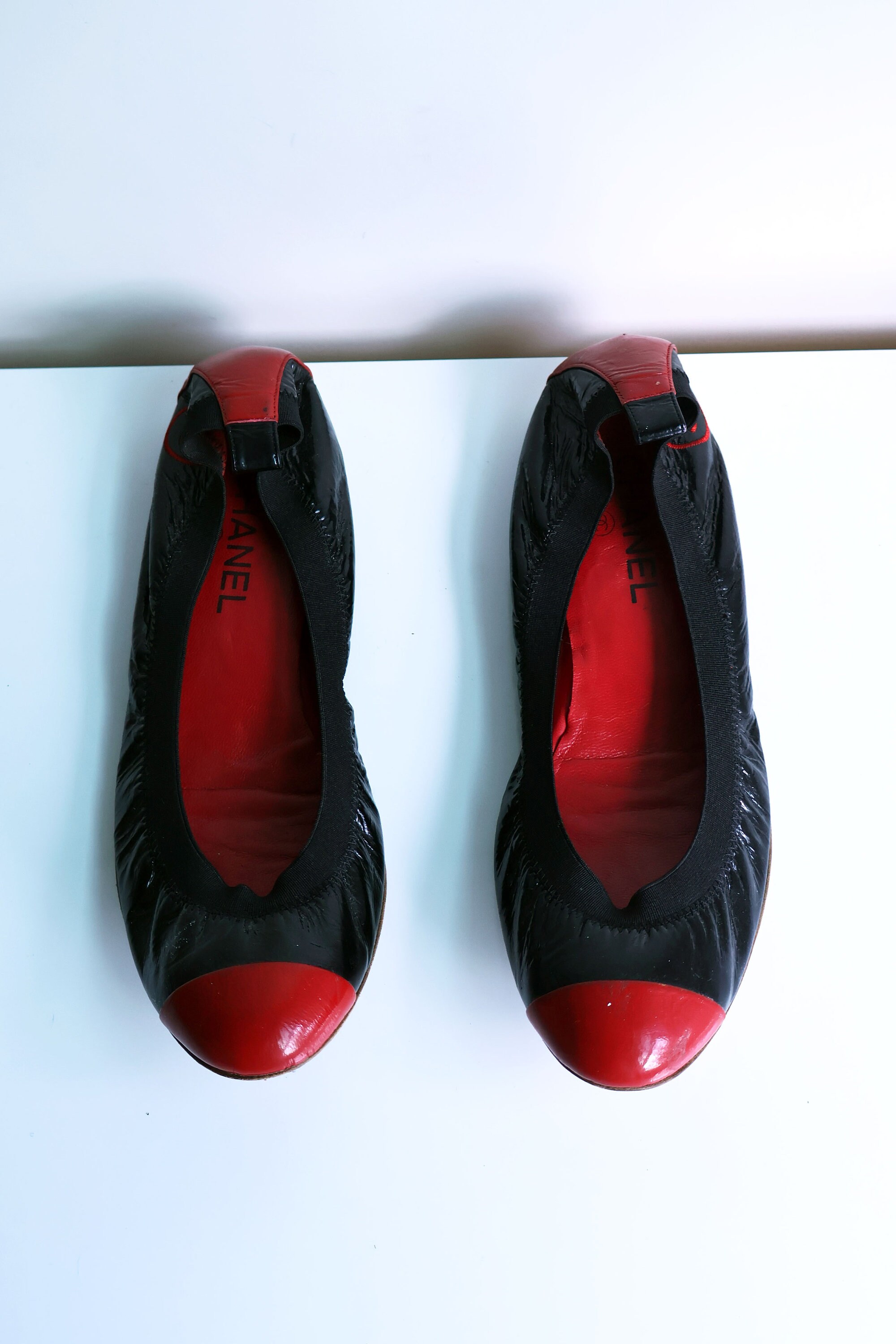 Vintage CHANEL Red + Black Stretch Spirit Interlocking CC  CHANEL Dark Red and Black Women\'s Flats main image 0