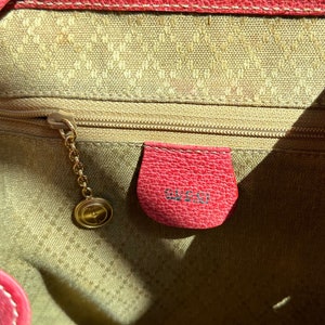 GUCCI Coral Red Suede & Leather Bamboo Handle Backpack Large Jumbo GG Gold Hardware Logo 90s Y2K Toggle image 9