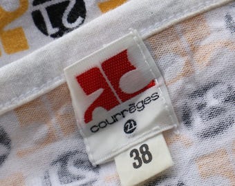 Vintage Courrèges Yellow + Navy 21 Logo Cotton Tank Top With