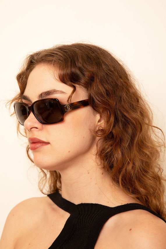 Vintage CHANEL Square Tortoise Shell Sunglasses With Silver 