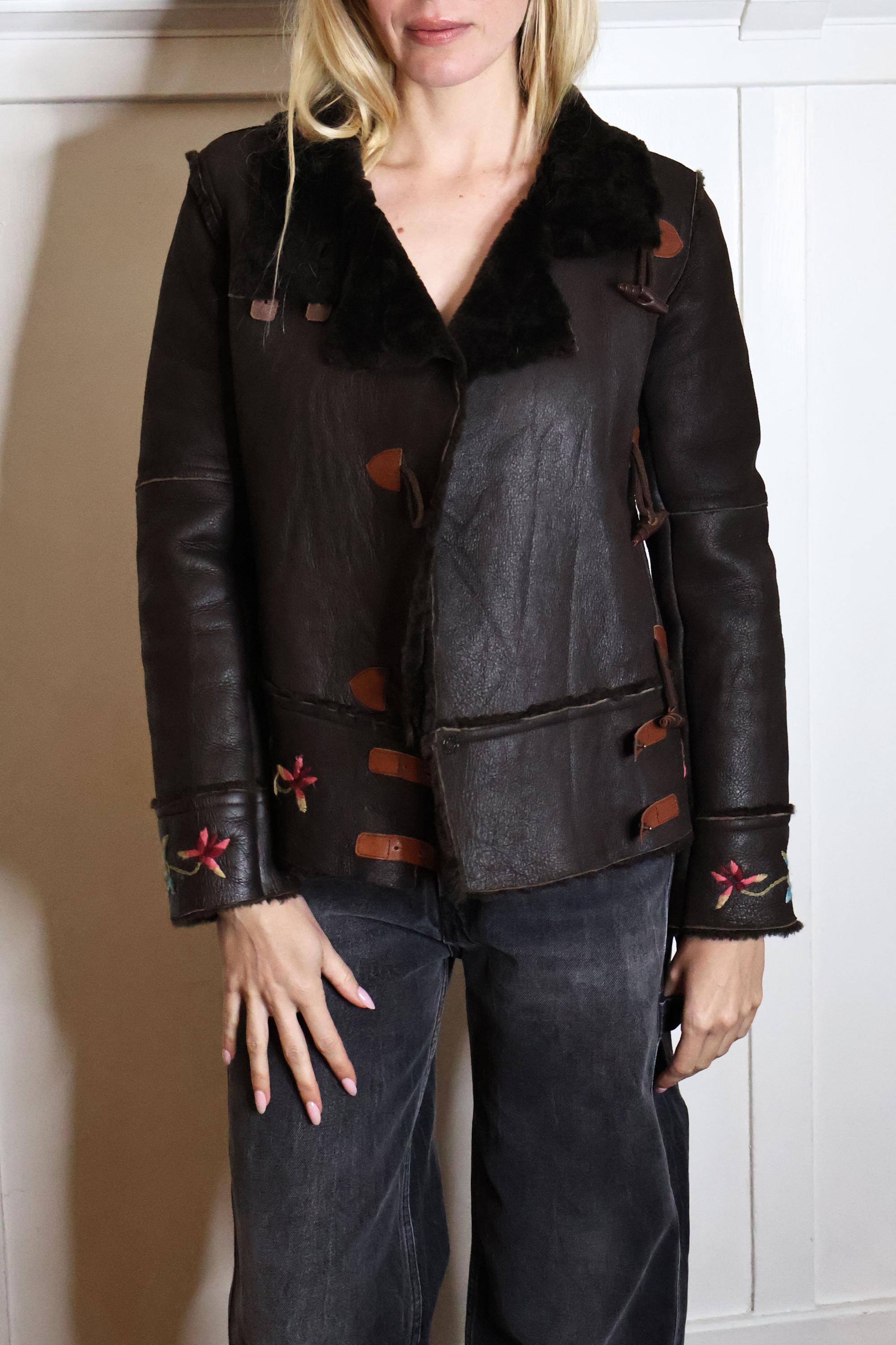 Vintage Vivienne Tam 1990s Brown Leather + Shearling Lined Floral