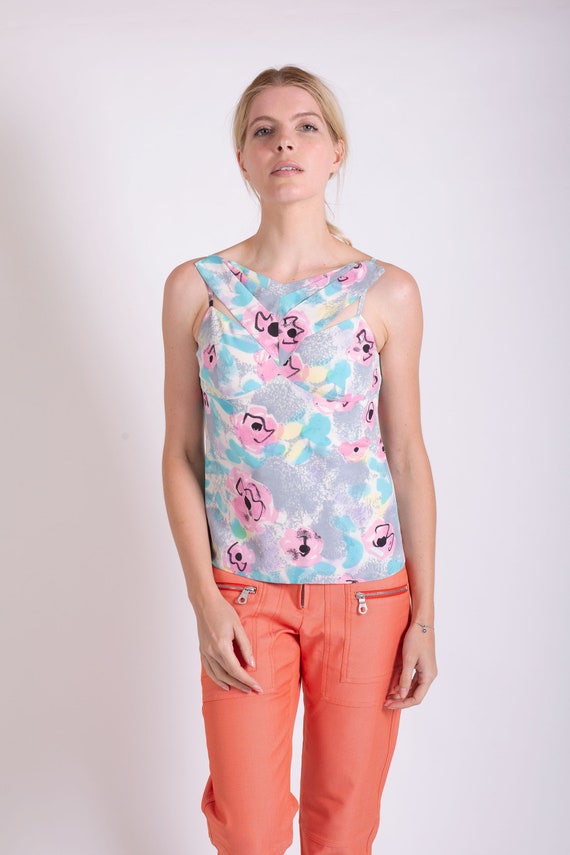 Buy Vintage Chanel Camellia Watercolor Tank Top With Pleated