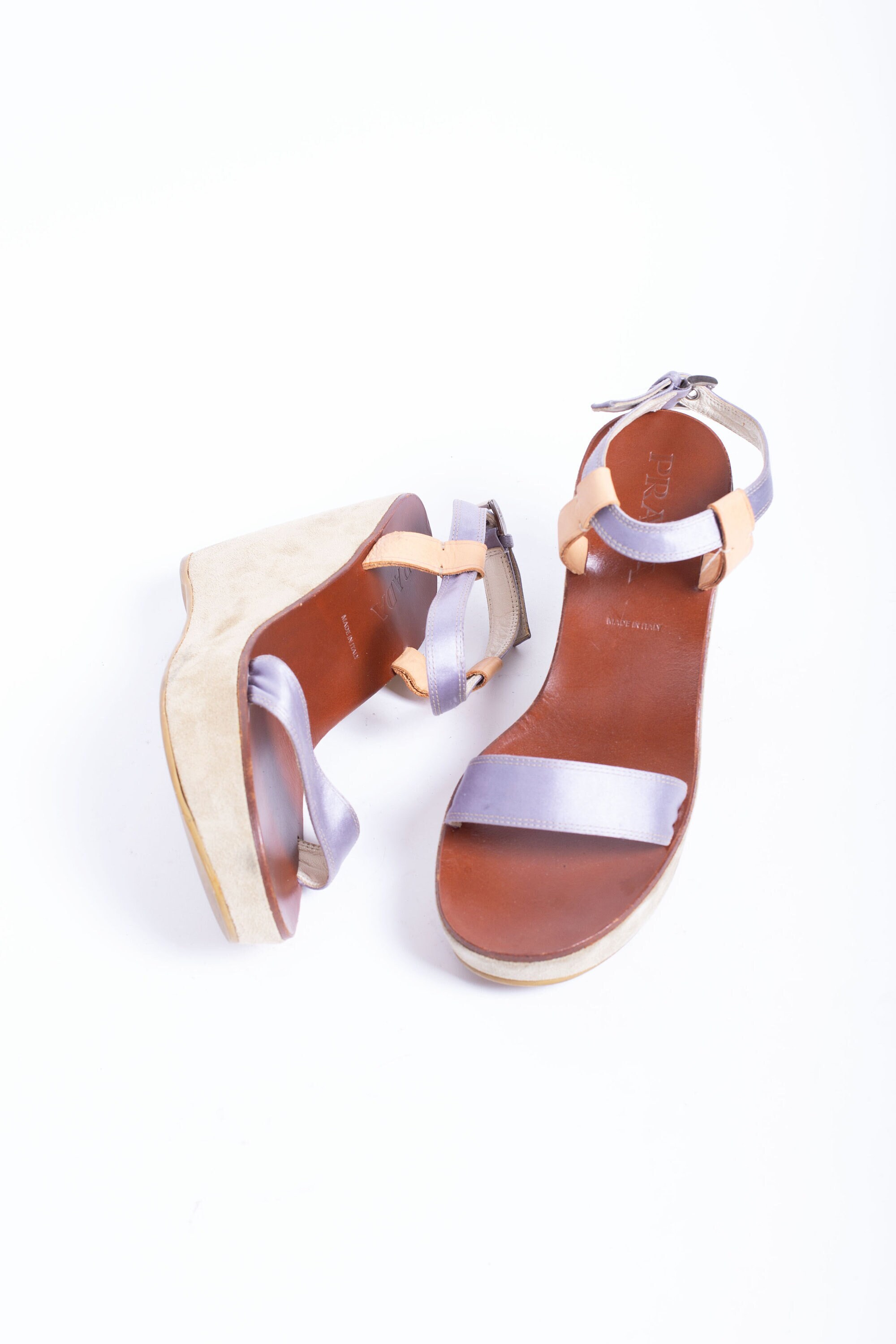 Vintage PRADA Suede Platform Sandals With Lilac Satin Straps - Etsy Israel