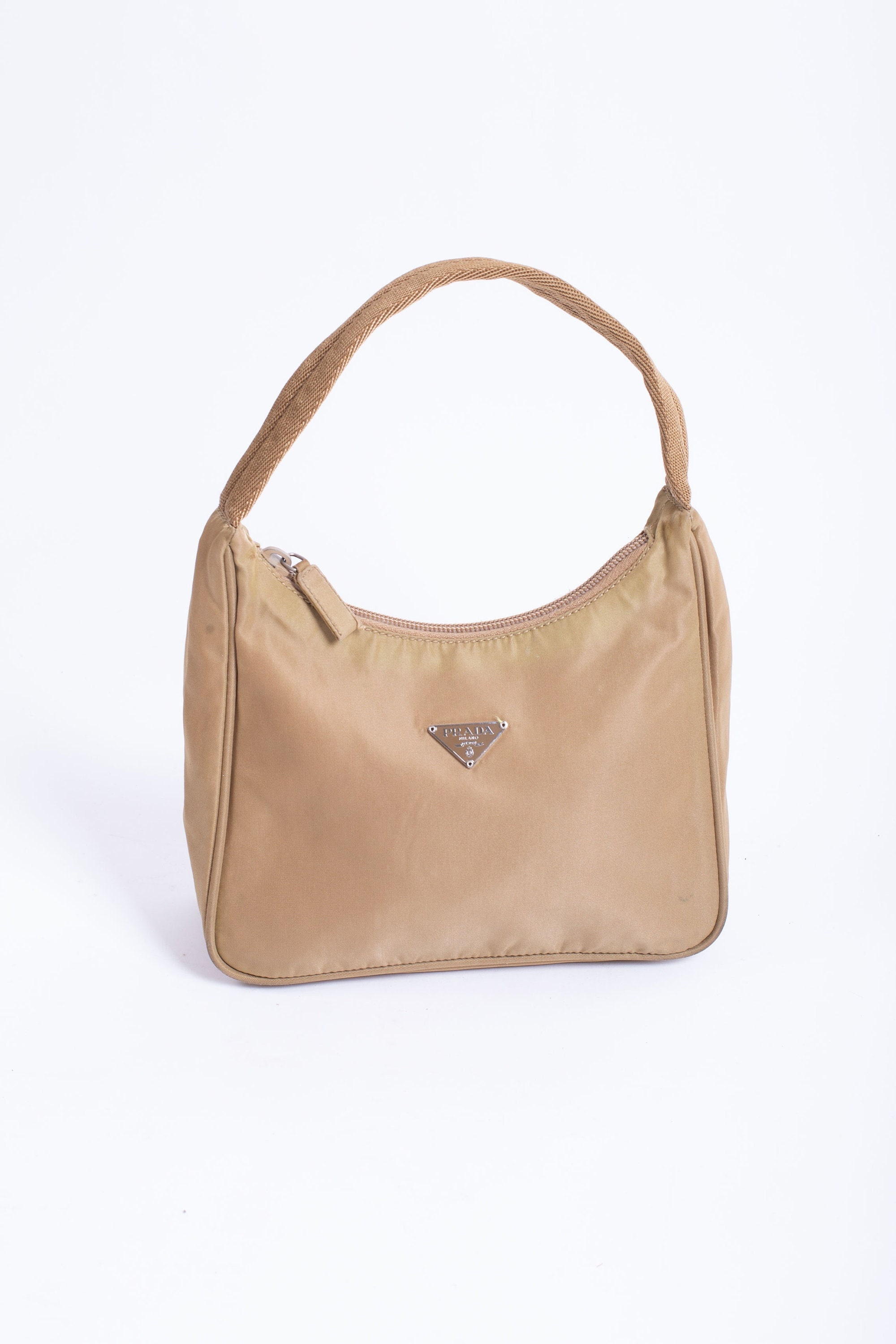 Prada Saffiano Mini Boston Bag Handbag Leather Beige Women No accessories  Used
