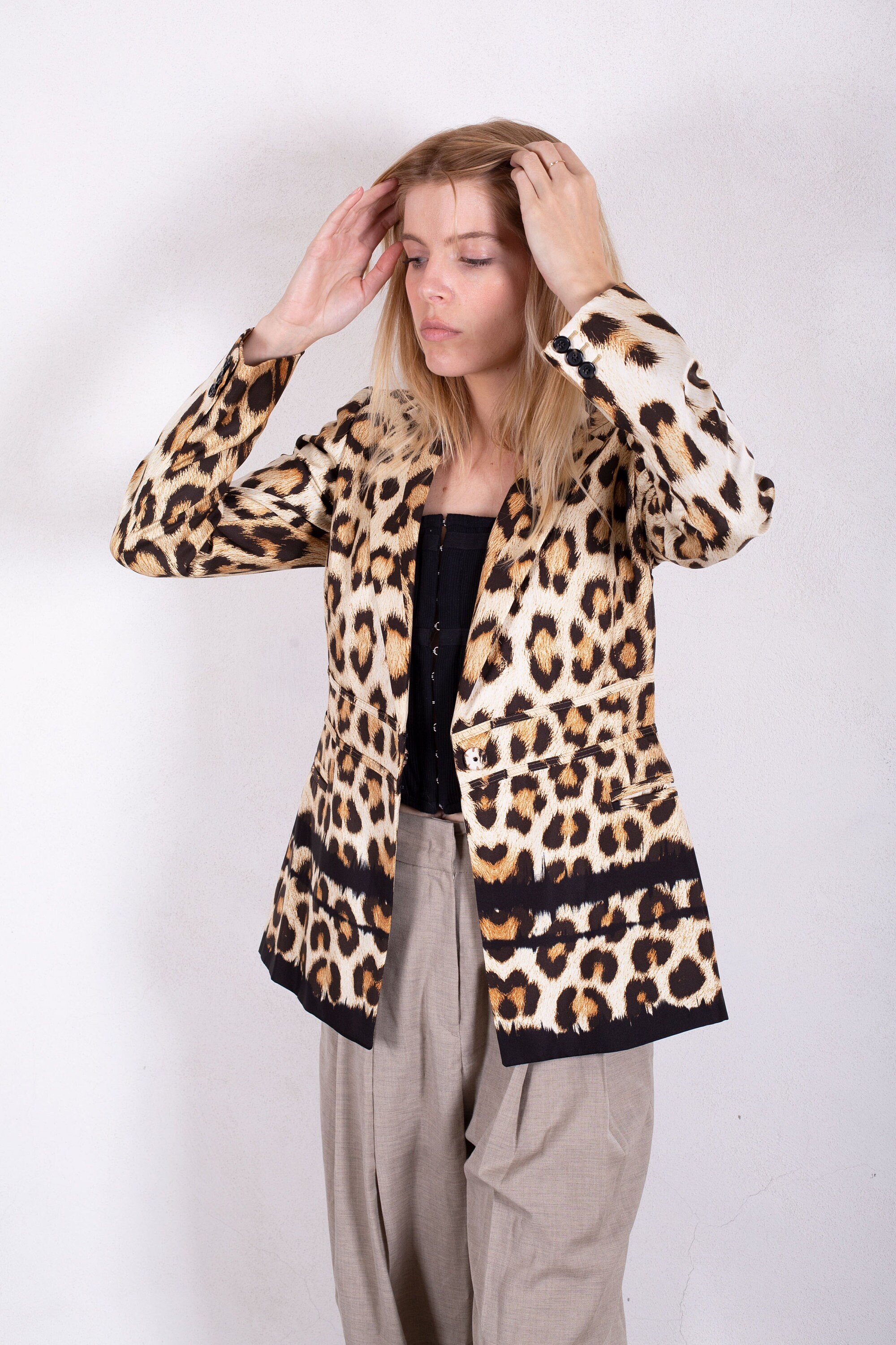 Louis Vuitton Leopard Logo Print Belted 100% Silk Short Sleeve